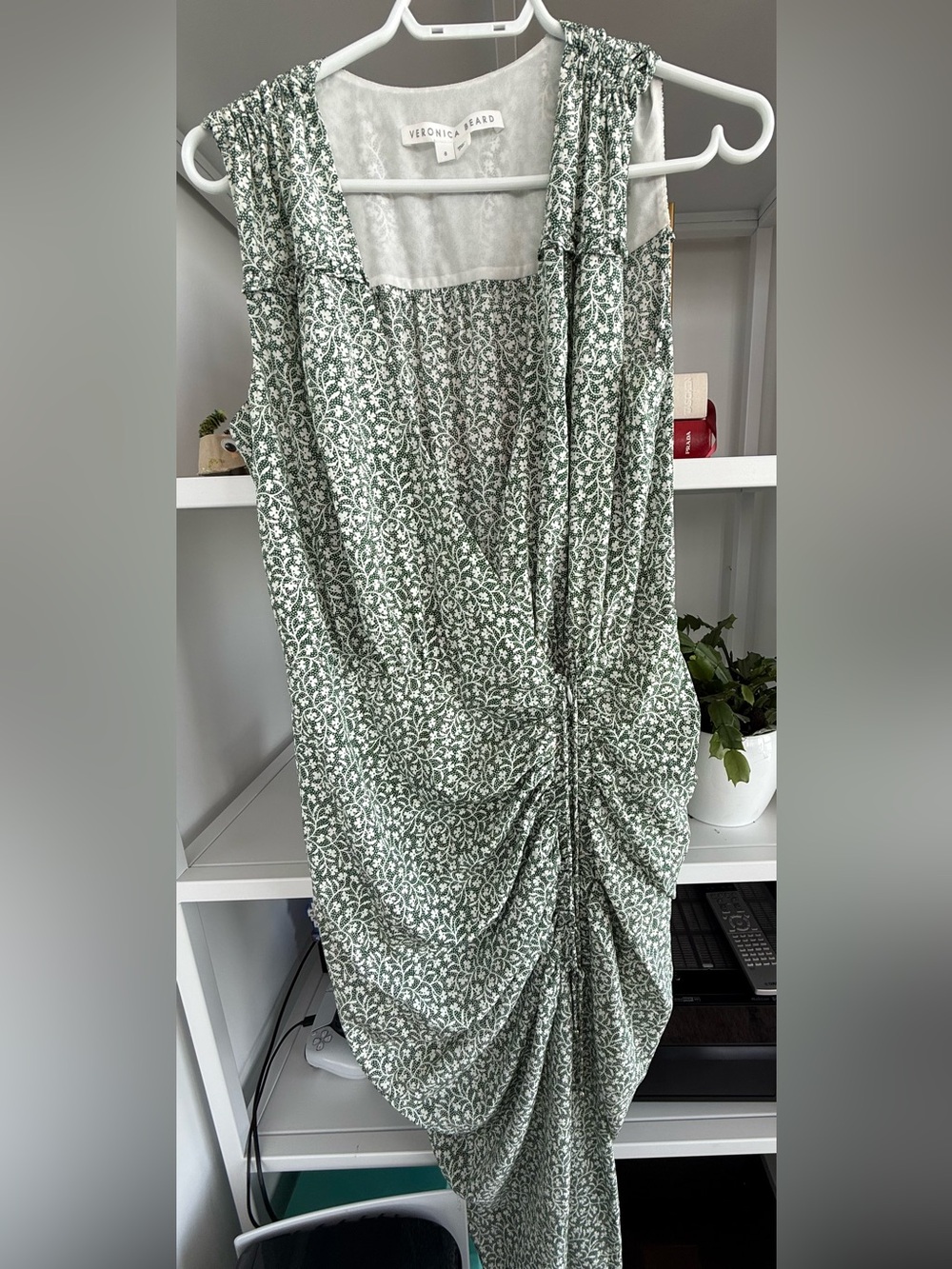 Veronica Beard Green Floral Ruched Midi Dress